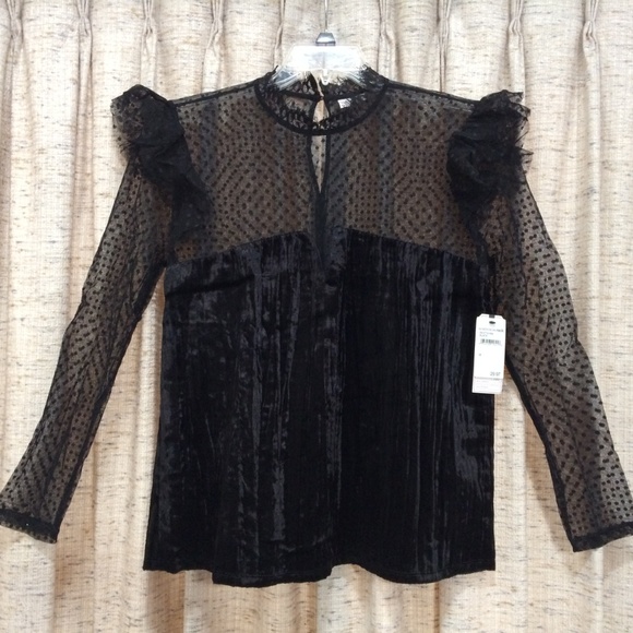 Melrose and Market Black Velvet Sheer Dot Blouse - Picture 1 of 6